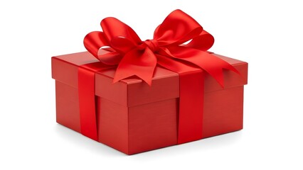 Obraz premium Bright red gift box with a decorative bow isolated on a white background