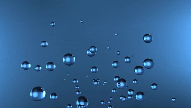 Bubbles floating in blue abstract liquid background