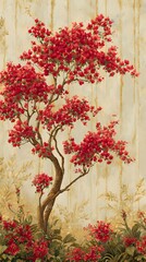 Elegant vintage style wallpaper with blooming bougainvillea tree design art