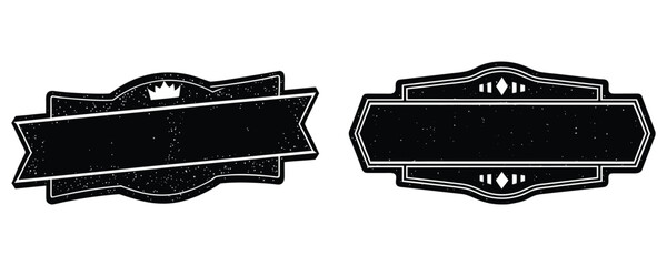 Retro shop sign in black and white, empty text area, 1960s classic design, detailed textures