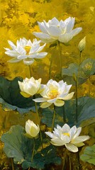 Elegant White Lotus Flowers Blooming with Yellow Background Serene Floral Scene