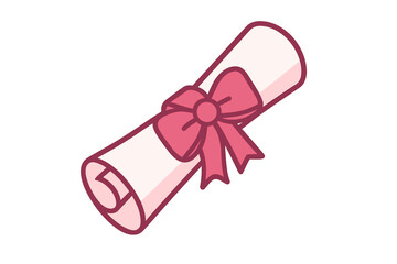 Diploma scroll icon vector - graduation certificate design for academic achievements