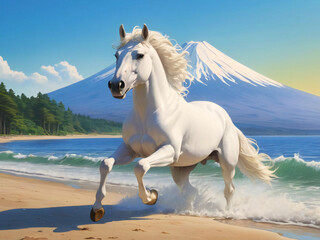 A thoroughbred sprinting at full speed.