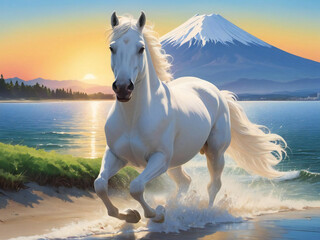 A thoroughbred sprinting at full speed.