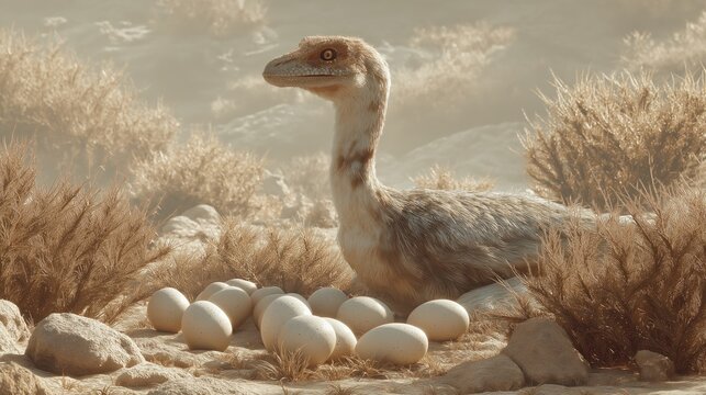 Feathered Citipati osmolskae Brooding Over Eggs