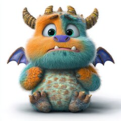 Fototapeta premium A whimsical dragon-like monster with stubby wings and a goofy expression, perfect for children's storytelling and playful themes.