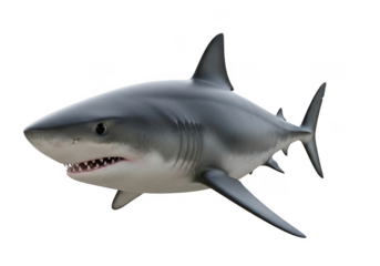 Great white shark isolated on transparent background for ocean, nature, and wildlife themes