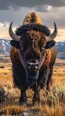 Majestic Bison Stares Intently in Yellowstone National Park.