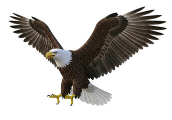 Naklejka premium Majestic bald eagle in flight isolated on transparent background for wildlife, freedom and national symbols