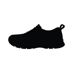 Black silhouette of a modern athletic shoe on a white background