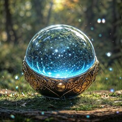 ethereal crystal sphere with intricate designs emitting soft light for use in fantasy or mystical artwork