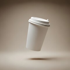 Minimalist White Coffee Cup Mockup Floating in Air for Beverage Branding Presentation