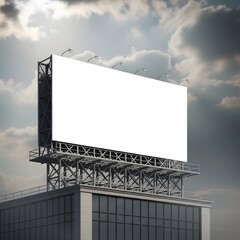 Blank Billboard on Top of Building - Advertising Space Mockup Against a Cloudy Sky