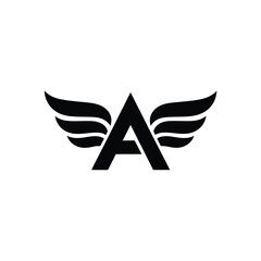 Black letter a with stylized wings on white background