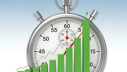 Stopwatch with green bar graph overlayed illustrating time sensitive growth