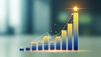 Rising bar graph with star symbolizing success and achievement in business