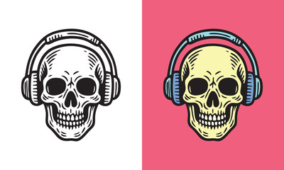 Fototapeta premium Retro Skull with Headphones Illustration