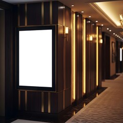 Blank vertical billboard mockup in a luxurious hotel corridor, ideal for modern advertising, branding, or informational content in an elegant interior