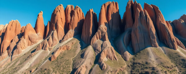 Stunning rocky formations under clear blue sky showcasing natural beauty and erosion patterns in a remote landscape