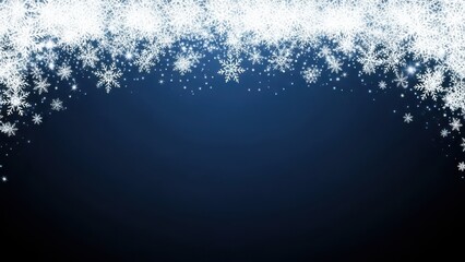 Falling snowflakes on dark blue background creating a wintery border with copy space for text