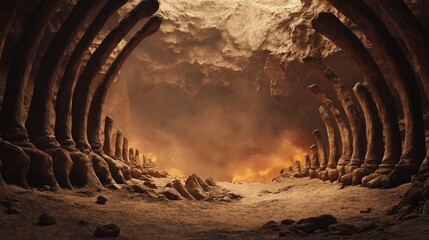 Fototapeta premium Ribbed Cavern Leading to Fiery Depths
