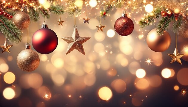 festlicher weihnachtshintergrund mit sternen und kugeln