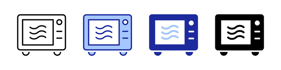 Microwave oven icon set with editable stroke in outline, flat, solid. Vector