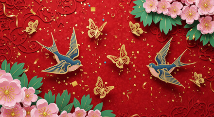 Decorative floral and avian illustration