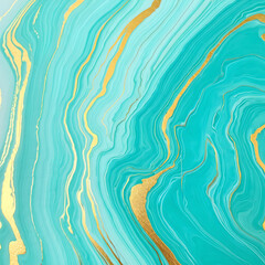 Teal and gold marble fluid art, trendy colors, premium shiny gold lines