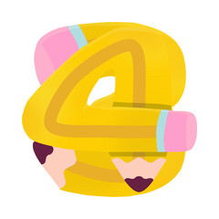 Yellow Pencil Number Four Illustration.