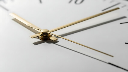 Close up of clock face showing time passing with gold hands
