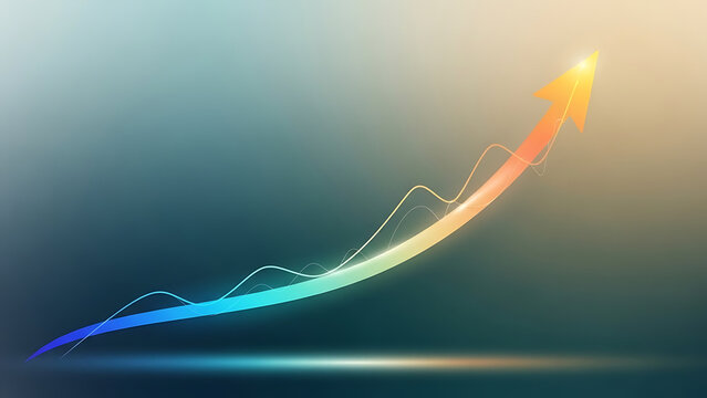 Abstract upward arrow graph with rainbow gradient for business growth concept