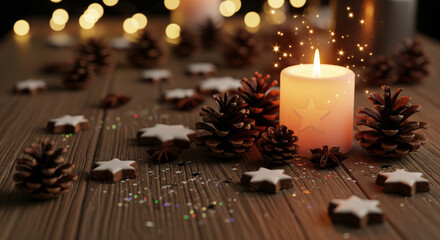 Festive candle and decorations