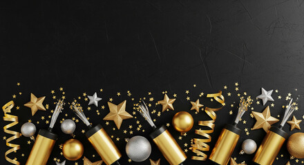 Festive celebration composition with confetti poppers and decorations