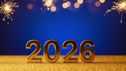 Golden 2026 numbers with sparklers and bokeh lights