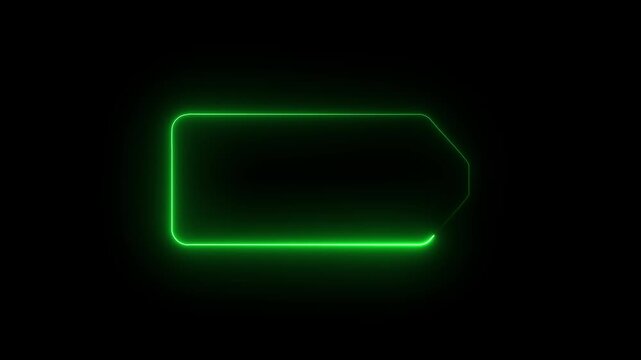 Green Neon Rounded Rectangle with Arrow Shape on Black Background light outline