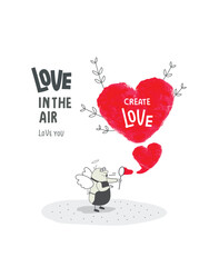 Vector cartoon sketch of Angel blow heart-shaped soap bubble. Concept of assistance, care, philanthropy and support. Giving and sharing love, donating.Self-Love, Mental Health, positive Psychotherapy.