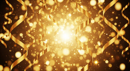 Festive gold ribbon and bokeh effect