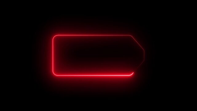 Red Neon Rounded Rectangle with Arrow Shape on Black Background light outline