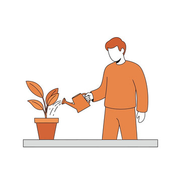 Illustration of a person watering a potted plant representing growth and sustainability concept