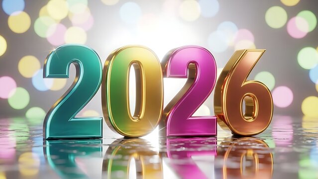 New year 2026 celebration with colorful numbers and bokeh background