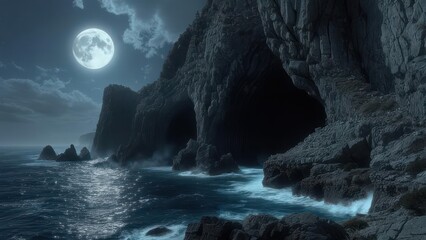 Coastal Cave at Moonlight