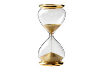 Elegant gold hourglass with flowing sand isolated on transparent background