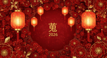Festive lanterns and floral decoration on transparent background
