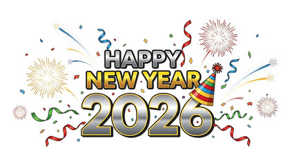 Happy New Year 2026 festive celebration banner illustration for design.