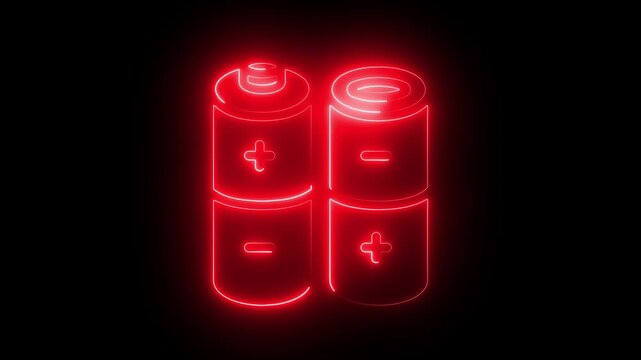 Red Neon Outline of Four A Batteries with Plus and Minus Symbols on Black Background battery power