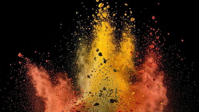 Colorful explosion of powder paint against a stark black backdrop creates drama