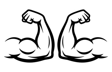 Muscle icon, biceps symbol in a linear vector style. Strong arm flexing cartoon illustration. Concept for fitness, power, gym, workout, and bodybuilding. Health and strength logo.-06