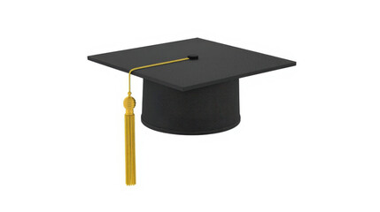 A classic black graduation cap with a golden tassel hangs elegantly isolated on a transparent background symbolizing academic achievement and success isolated on transparent background