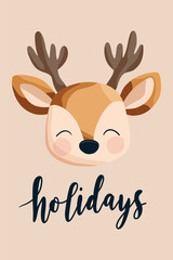 Obraz premium Adorable Cartoon Reindeer Holiday Illustration